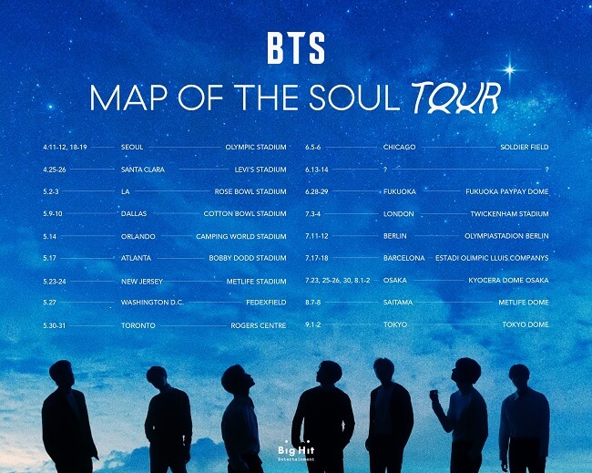 BTS anunciam Datas e Locais para "Map of the Soul Tour"