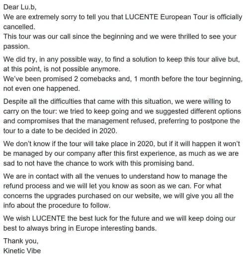 LUCENTE Europe Tour Kinetic Vibe LUCENTE - O que aconteceu com o grupo?