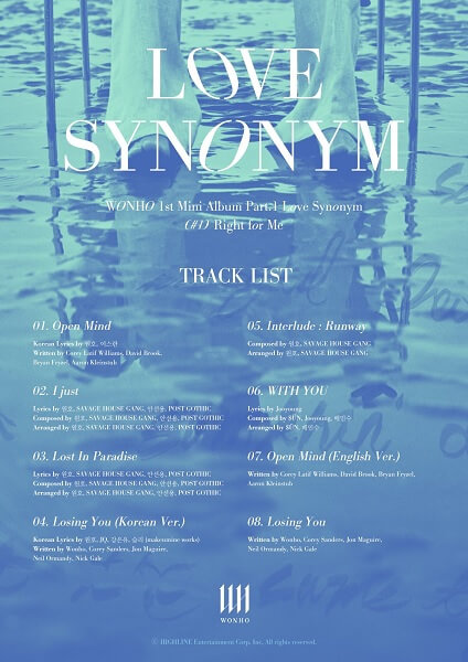 Wonho revela Lista de Músicas para "Love Synonym"
