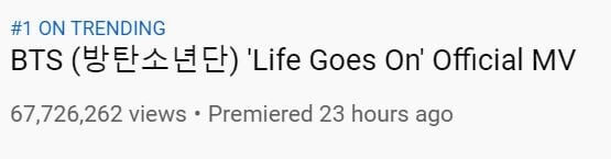 BTS - "Life Goes On" com Primeiras 24h Impressionantes no YouTube — ptAnime