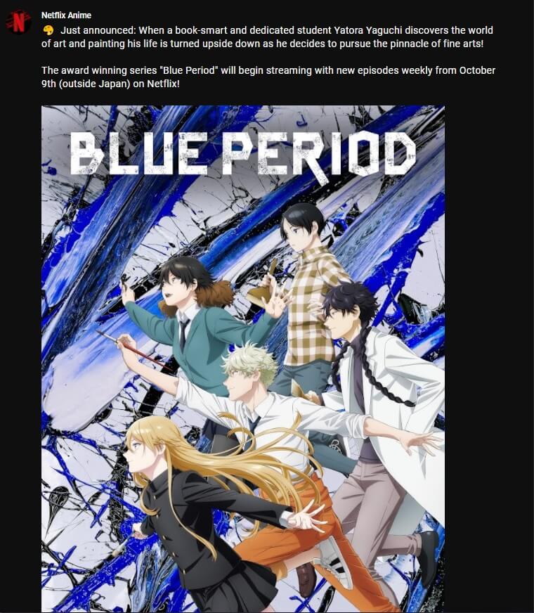 The Blue Period. - Anime revela Estreia e chegará à Netflix