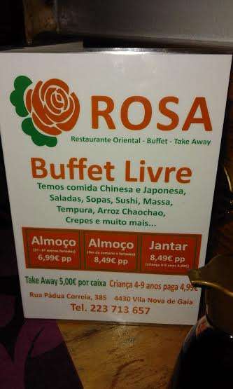Menu do restaurante oriental Rosa