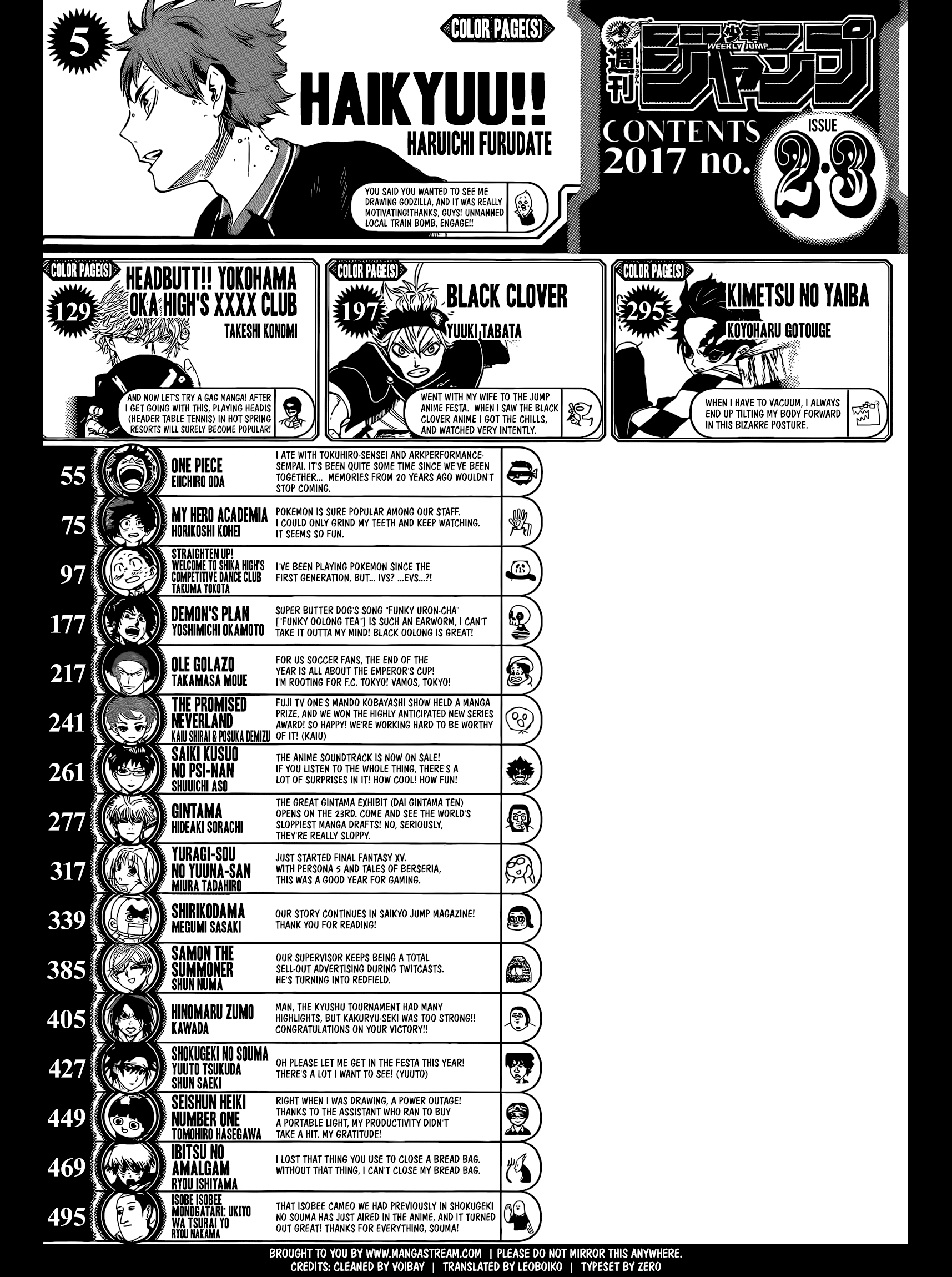 Shonen Jump Volume 2-3 ToC 2017 Comentários Autores