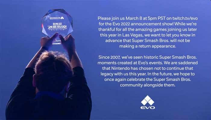 Porque Smash Ultimate não estará presente na EVO 2022?